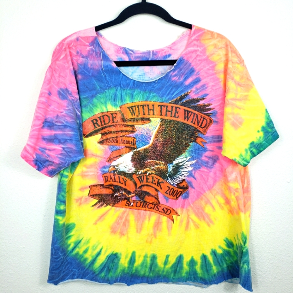 Vintage Tie Dye 2000 Sturgis 60th Annual Black Hills Rally Week with Eagle Print